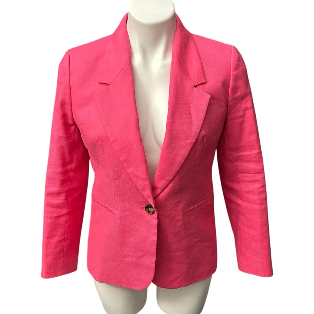 NWT J. Crew Parke Blazer in Bright Pink Stretch Linen Blend - Size 6P 6 Petite
